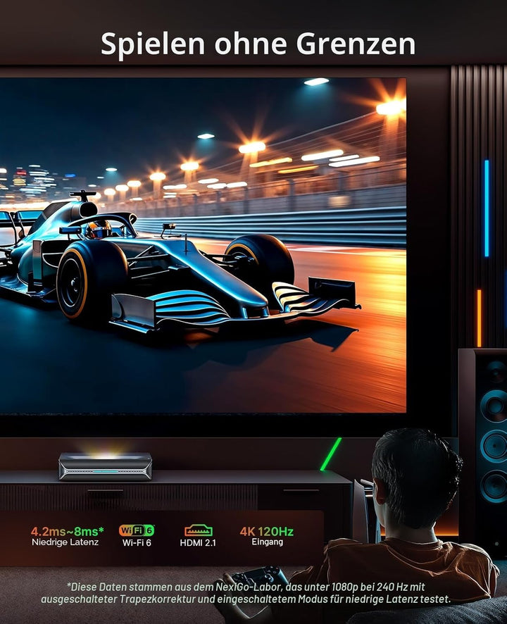 NexiGo Aurora Pro MKII, 4K Tri-Color Laser UST-Projektor, 30.000:1 Kontrastverhältnis, Dynamische Bl