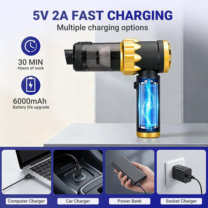 Handstaubsauger Akku Autostaubsauger Auto Stark, Mini Staubsauger Kabellos 26000Pa 4-in-1, Car Vacuu
