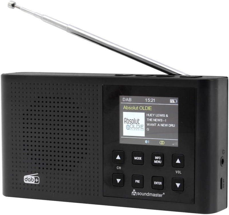 Soundmaster DAB165SW DAB+ UKW tragbares Radio Digitalradio eingebauter Akku Kopfhörerbuchse Farbdisp