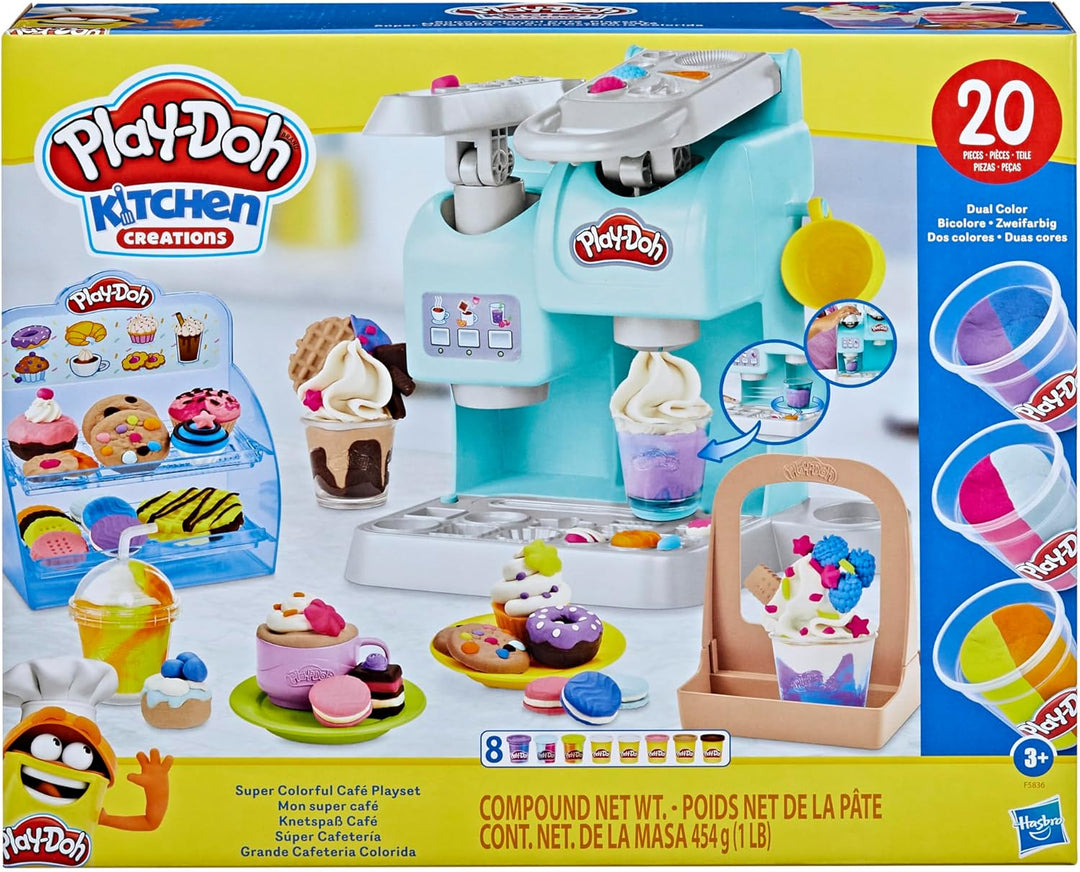 Play-Doh Kitchen Creations Knetspass Café, Café-Spielset mit 20 Accessoires und 8 Dosen zweifarbige