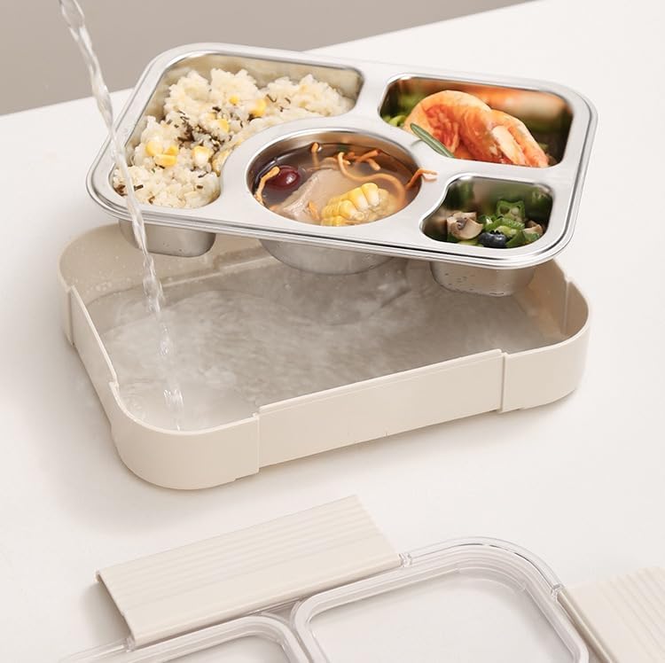 Brotdose Metall mit Trennfächern - Frühstückbox und Essensbox aus Edelstahl 304 1000 ml für Schule,