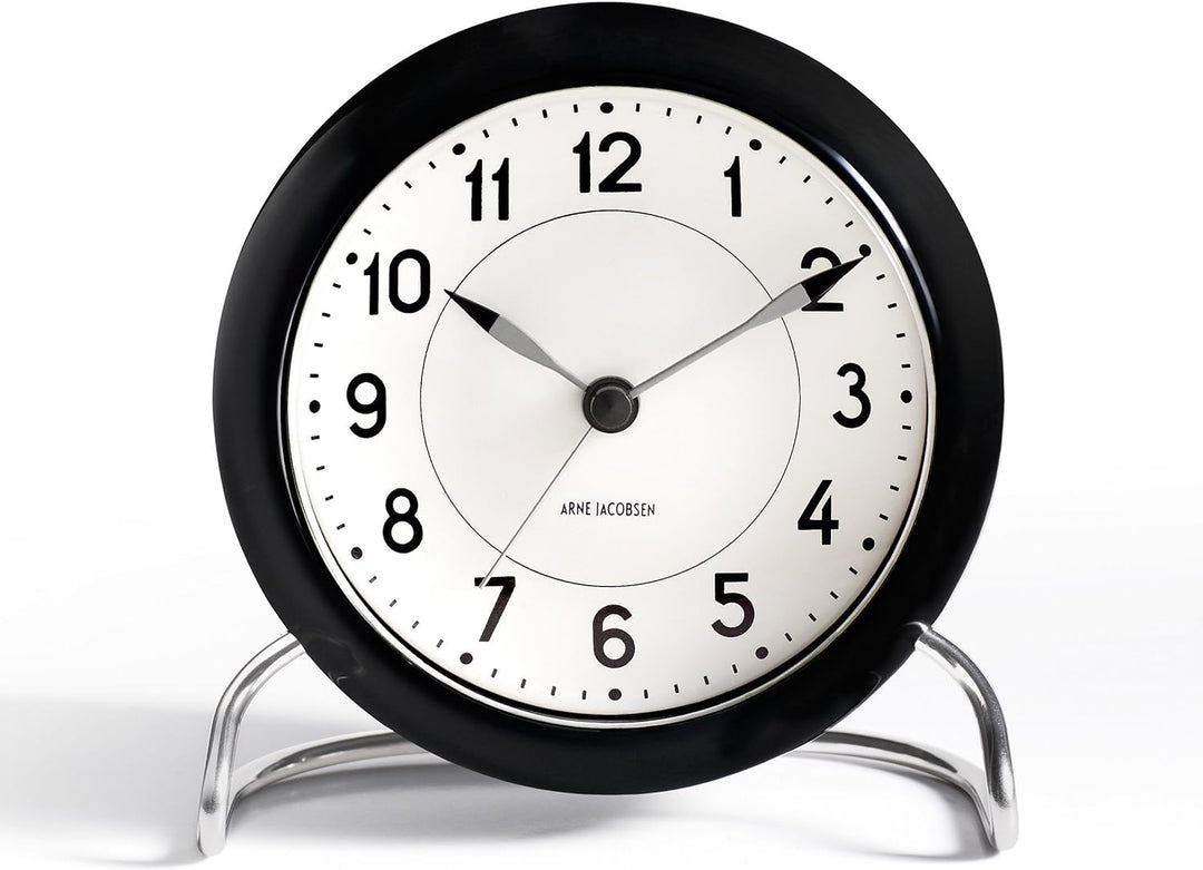 Arne Jacobsen Tischuhr Ø11 cm Station Originaldesign Lichtfunktion, weiss 11cm Schwarz, 11cm Schwarz