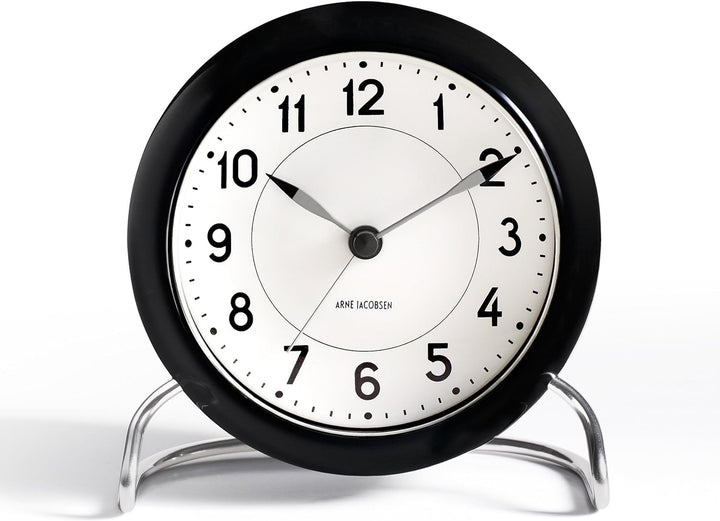 Arne Jacobsen Tischuhr Ø11 cm Station Originaldesign Lichtfunktion, weiss 11cm Schwarz, 11cm Schwarz