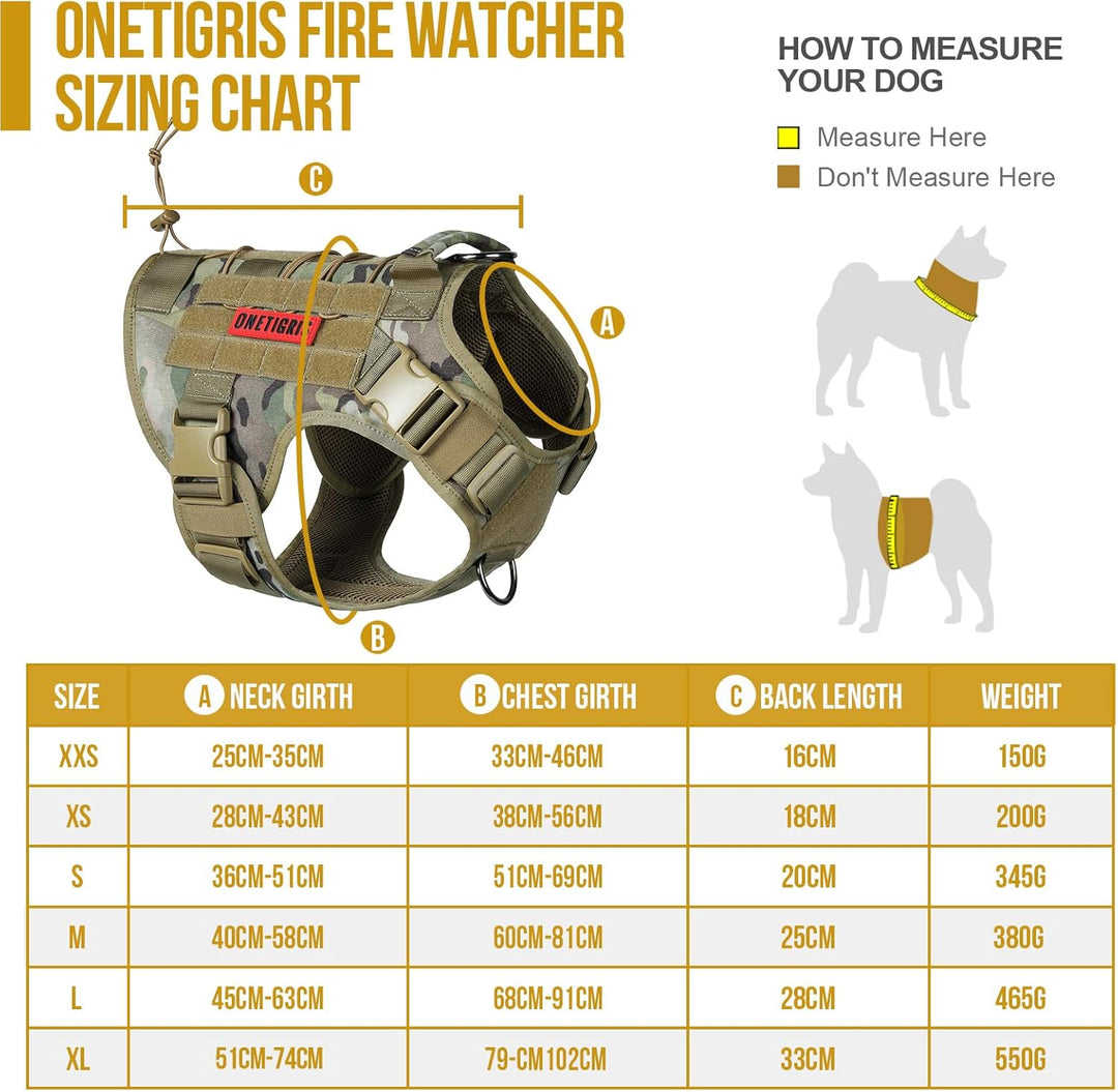 OneTigris Hundegeschirr, FIRE WATCHER Taktische Geschirr Sicherheitsgeschirr Hunde Hundeweste mit 1