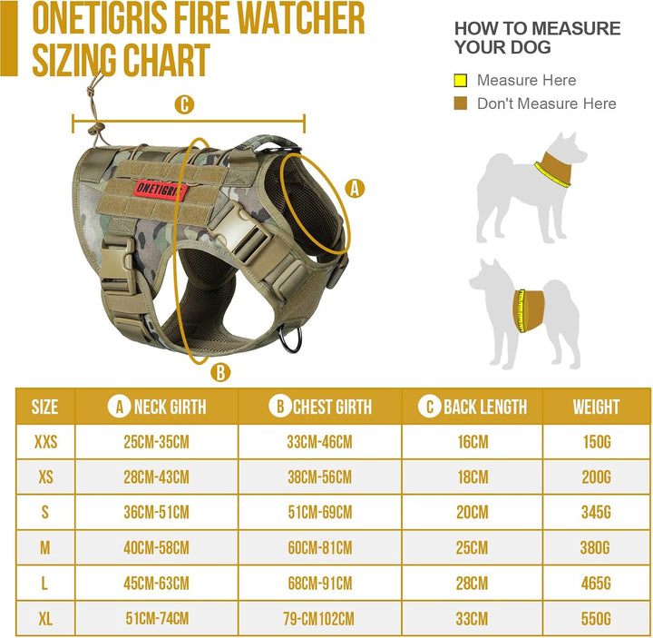 OneTigris Hundegeschirr, FIRE WATCHER Taktische Geschirr Sicherheitsgeschirr Hunde Hundeweste mit 1
