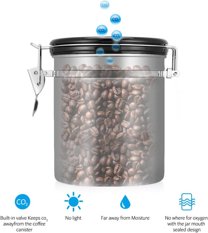 1 , 5 Liter Vakuum Kaffeedose Edelstahl Aromaverschluss Kaffee Luftdichte Kaffeebohnen Kanister für