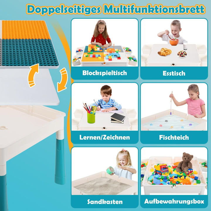 Kindertisch mit 2 stühlen Spieltisch Kinder mit 251 Bausteine,Multifunktionaler Aktivitätstisch ab 2
