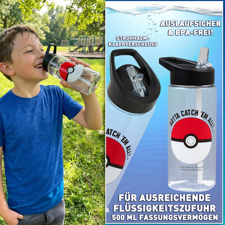 Get Trend Pokemon Rucksack Kinder Set, Kinderrucksack & Trinkflasche, 500ml Schule Sport Freizeit, G
