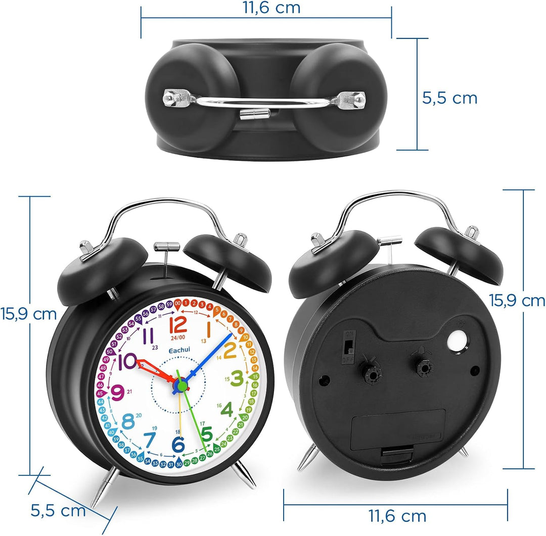 Eachui Analoger Wecker für Kinder, Doppelglockenwecker ohne Ticken mit lautem Alarm, Nachtlicht und