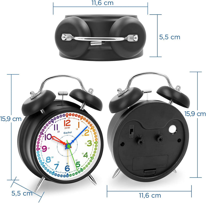 Eachui Analoger Wecker für Kinder, Doppelglockenwecker ohne Ticken mit lautem Alarm, Nachtlicht und