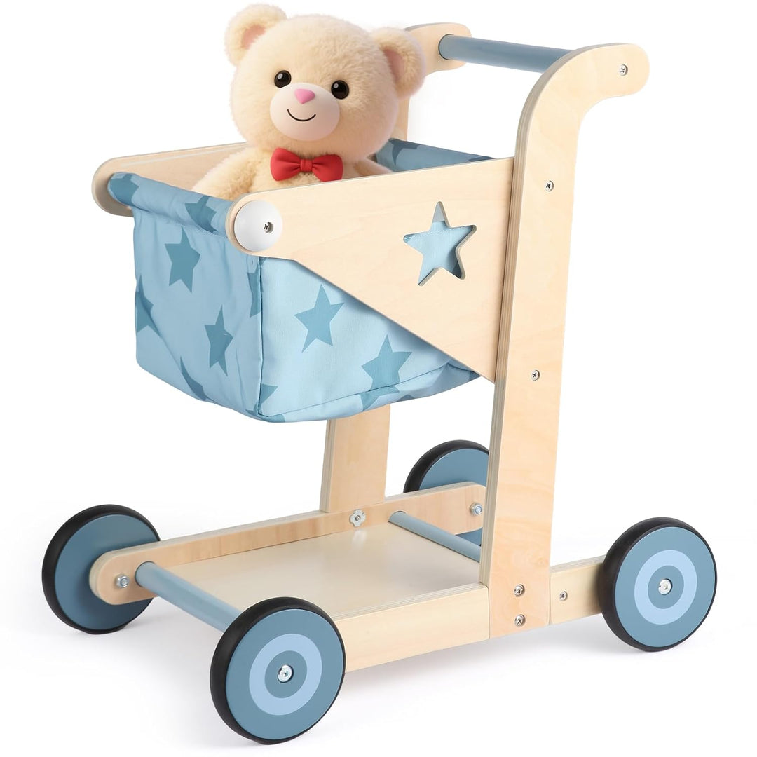 Asweets 2-in-1 Lauflernwagen Holz, Puppenwagen zum Schieben und Ziehen, Baby Walker, Kleinkindspielz