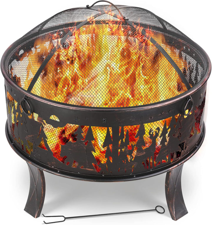 Feuerschale, Feuerschale Garten, Feuerkorb mit Funkenschutz, Feuerstelle Retro-Look, inkl. Poker & K