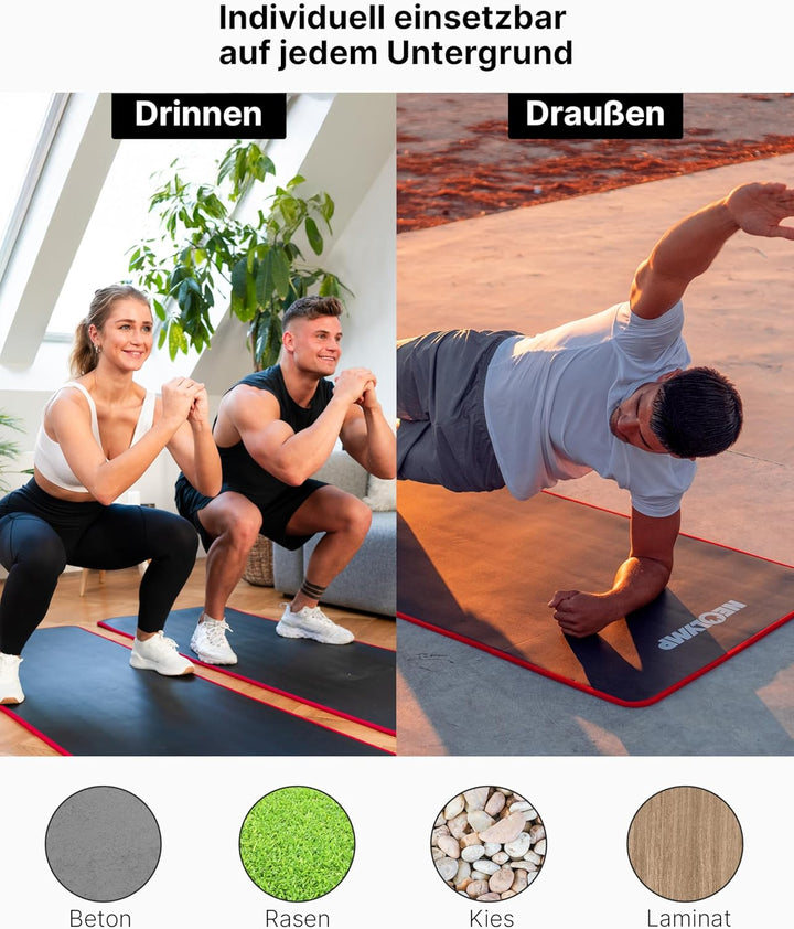 Fitnessmatte Schwarz + E-Book mit Übungen – Fitness Matte Gymnastik Matte Dicker Fitnessmatte Schwar
