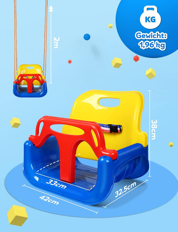 Glymnis Babyschaukel 3 in 1 Kinderschaukel Babysitz verstellbar und mitwachsend Schaukelsitz Gartens