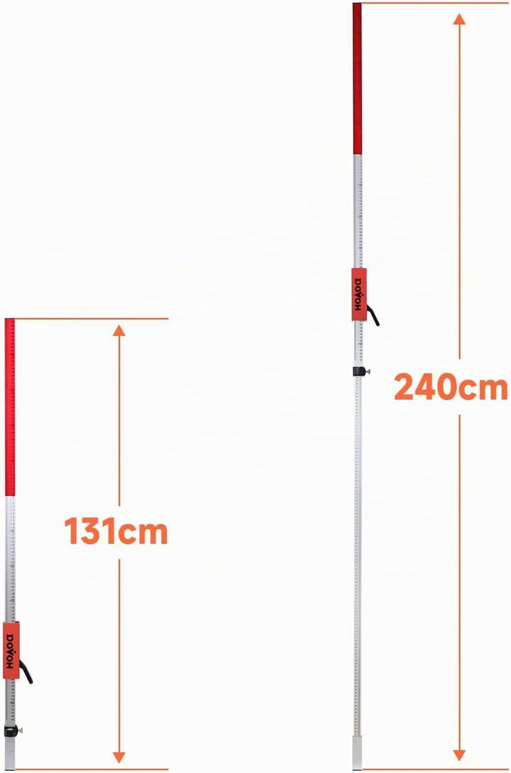 Teleskop Nivellierlatte, Laser-Grade-Stab mit Schnellverschlussschieber für Laserempfänger,7,9ft/2,4