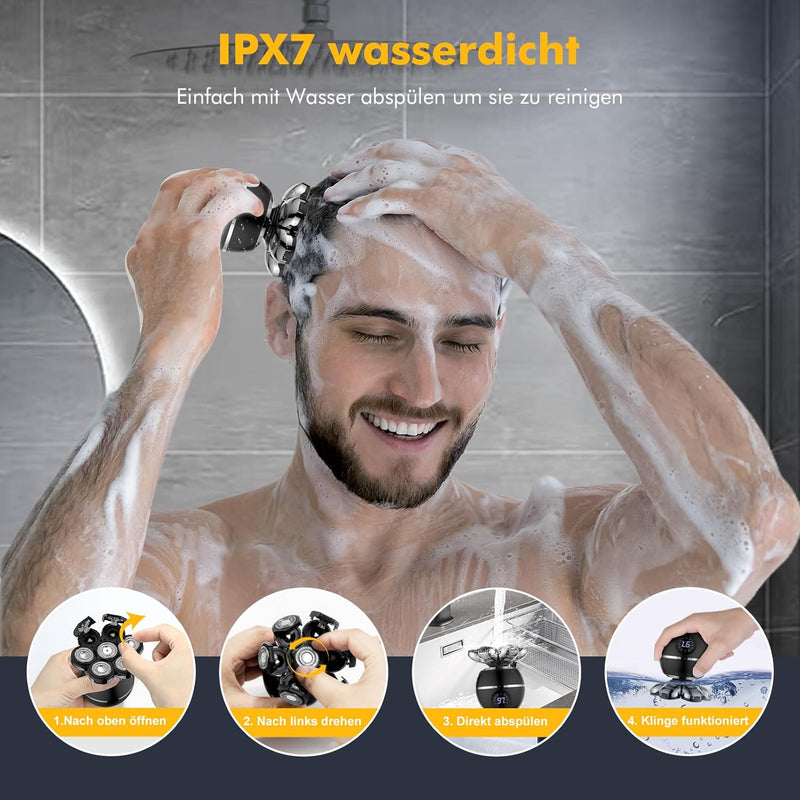 ETENTOUS Glatzen Rasierer Herren Elektrisch, 7D Elektrorasierer Herren -6 in 1 Kopfrasierer für Männ