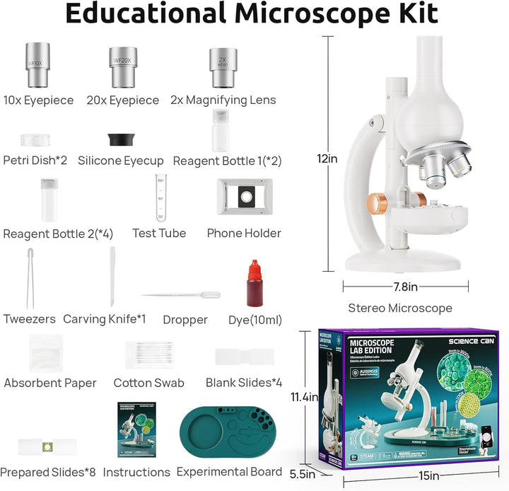 Science Can Mikroskop für Kinder 40X-1600X LED Studentenmikroskop mit 8 Vorbereiteten Dias Biologie-