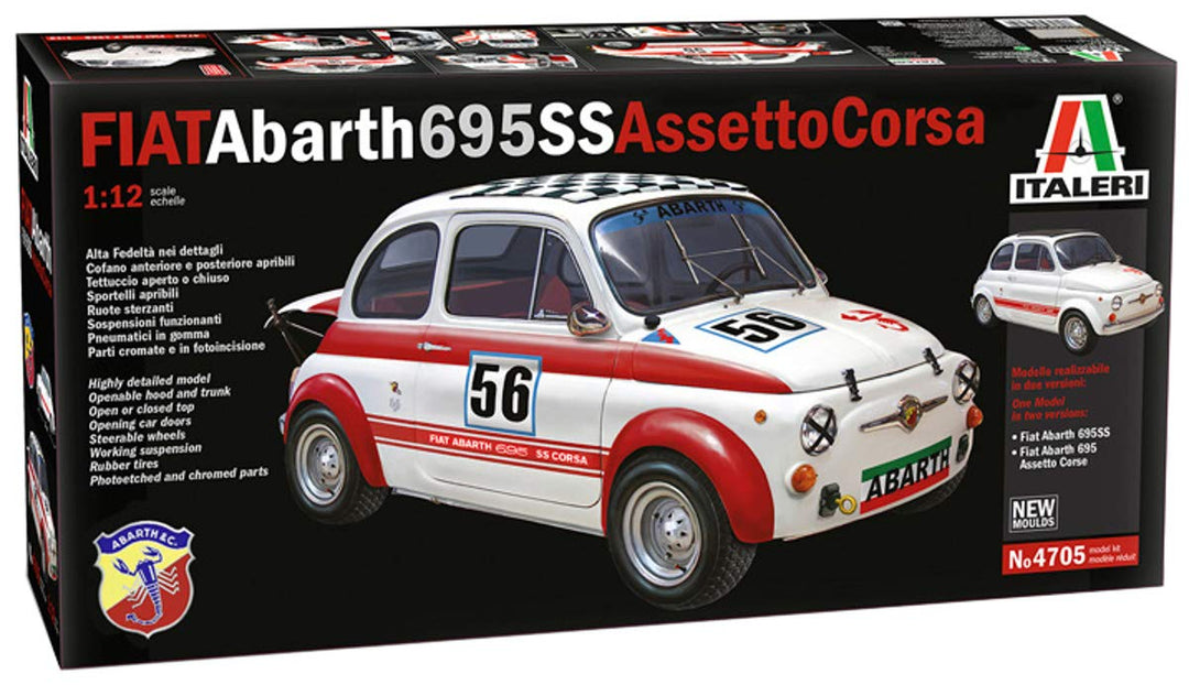 Italeri 4705S FIAT 4705-1:12 Abarth 695 SS/Assetto Corsa, Modellbau, Bausatz, Standmodellbau, unlack