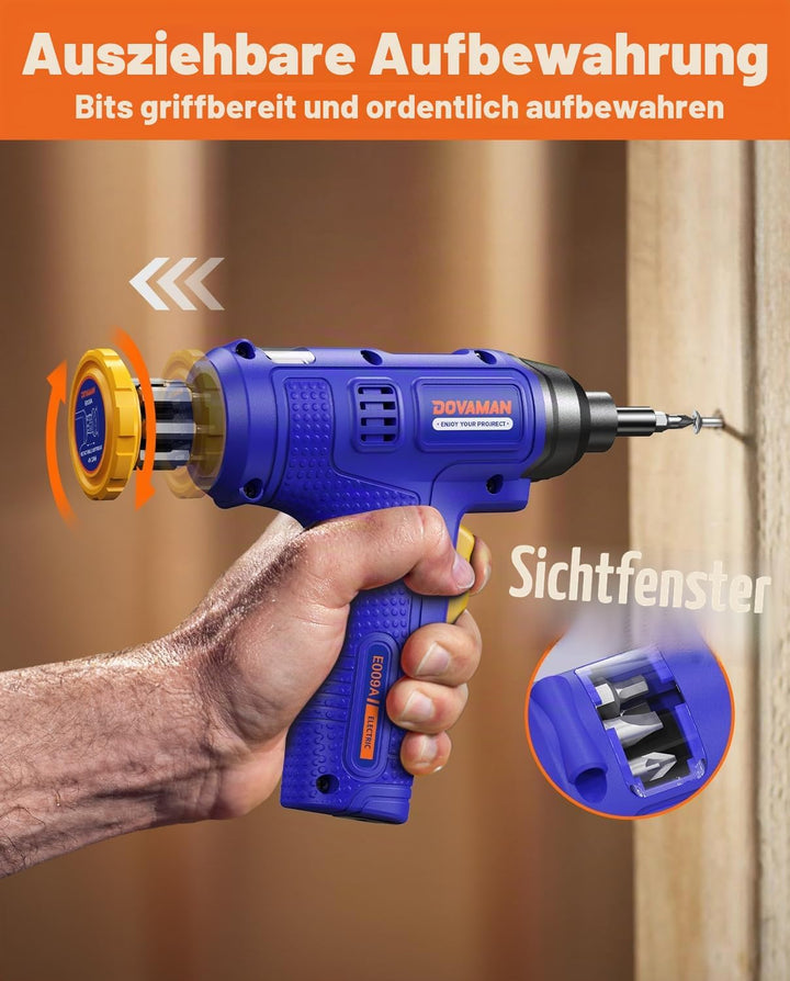 DOVAMAN E009A 6NM Akkuschrauber, Integrierte Bit-Aufbewahrung, Type-C-Schnellladung, LED, 4V Tragbar