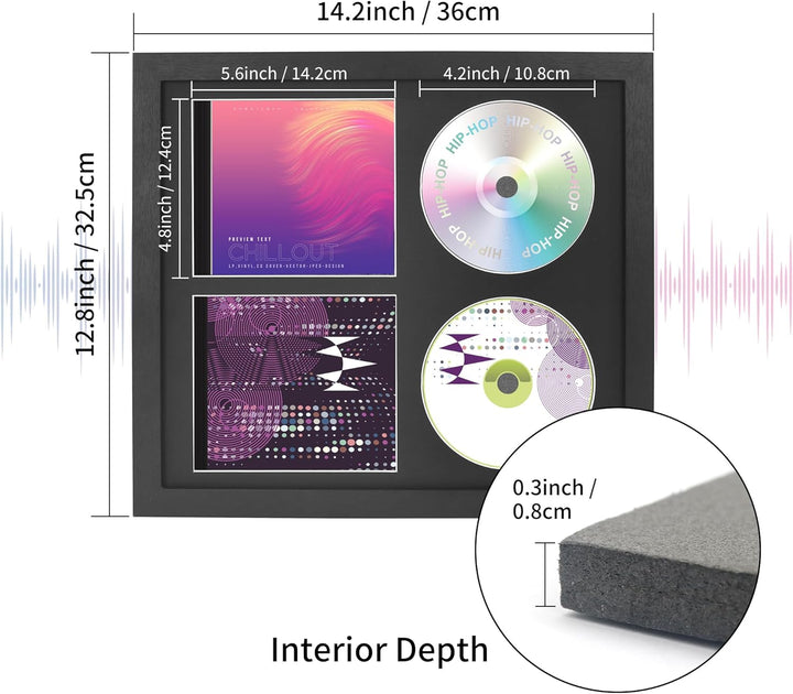 FramePro Doppel-CD Musikrahmen Schaukasten Display 36x32,5 cm Disc und CD Box Echtglas mit Eva Schau