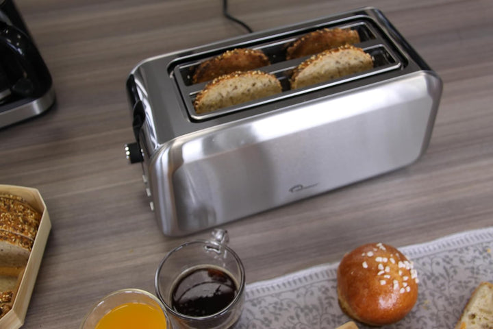 LITTLE BALANCE 8697 Dual Edelstahl, Toaster, 2 lange Schlitze für 4 Brotscheiben, Krümelschublade, 1