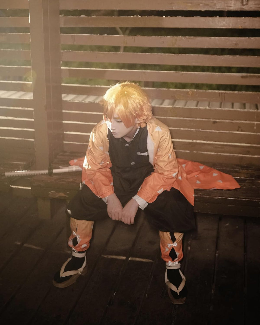 Agatsuma Zenitsu Cosplay Kimono Vollständiger Satz Anime Zenitsu Cosplay Kostüm Erwachsene Orange Ze
