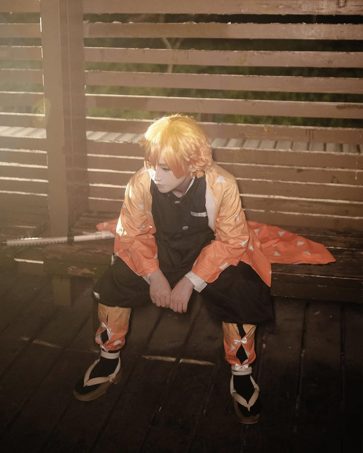 Agatsuma Zenitsu Cosplay Kimono Vollständiger Satz Anime Zenitsu Cosplay Kostüm Erwachsene Orange Ze