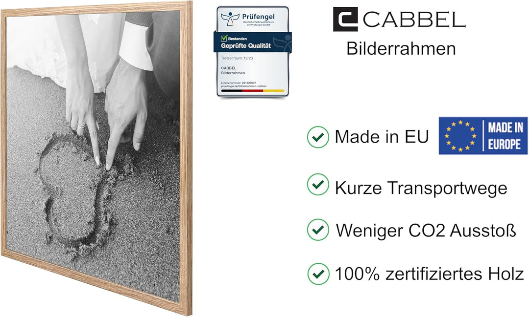 CABBEL 1x Bilderrahmen 60x60 cm Eiche Rahmen 1-Pack | Dokumentenrahmen, Collage, Poster | MDF Holz-P