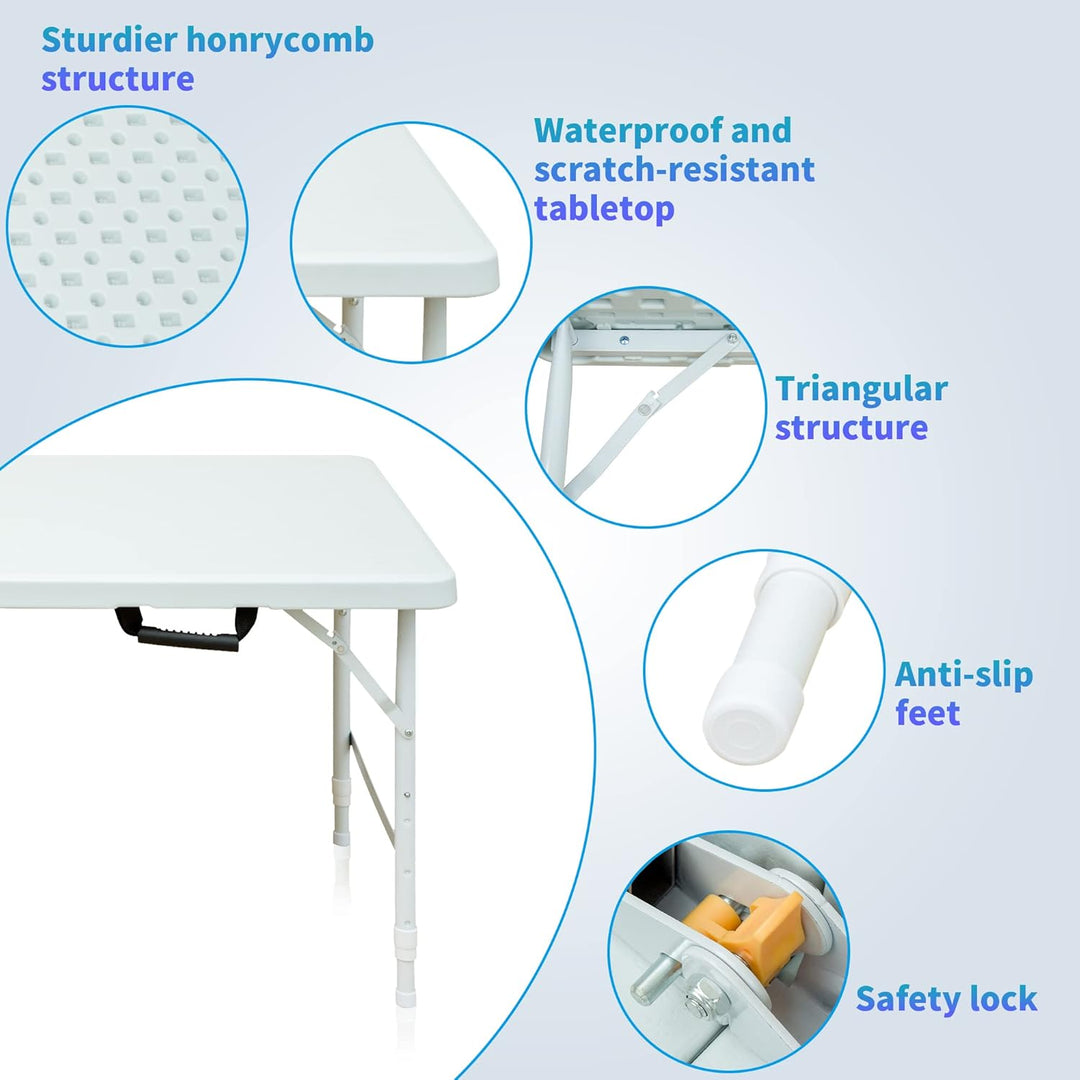 Klapptisch aus Kunststoff, tragbar, robust, weiss, für Camping, Party, Garten, Abendessen, Küche, Ar