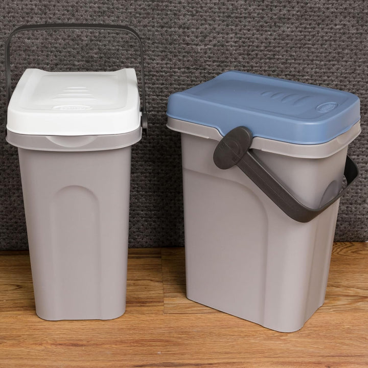 2x7L Windeleimer Geruchsdicht Blau Weiss Biomülleimer Bio Küche Eimer Deckel Blau-Weiss 2, Blau-Weis