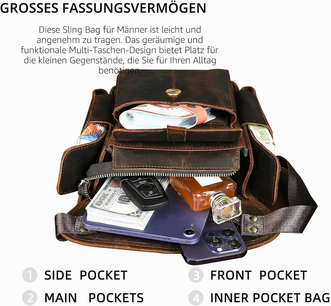 Herren Canvas + Leder Motorrad Reiten Tasche Beinbeutel Beintasche Aussenbeintasche Hüfttasche Drop