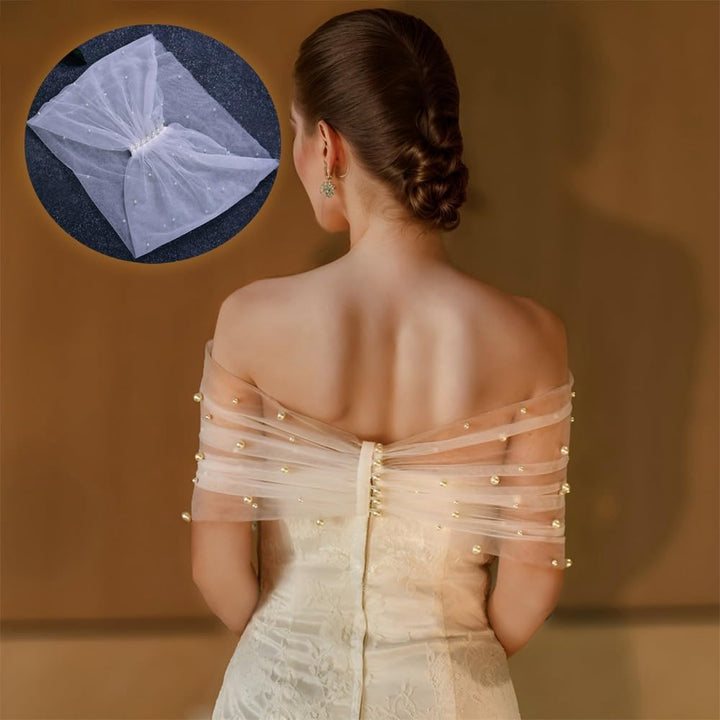 Bolero Umhang Spitze Hochzeitsschal Brautumhang Wickelstola mit Kunstperlen Schnalle Schulterfreier