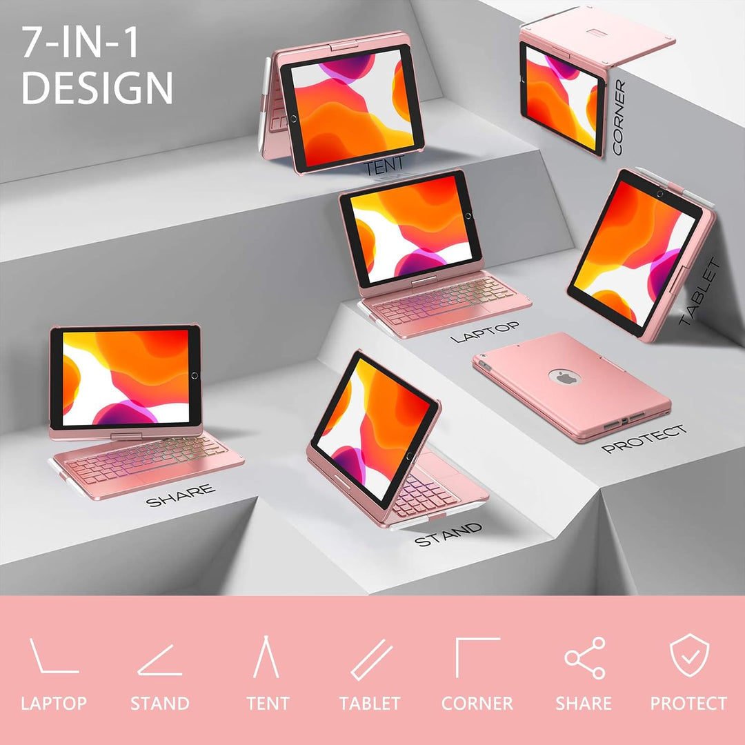 Tastatur Hülle für iPad 10.2 Zoll,für iPad 9/8/7 Generation Hülle,360° Touchpad Flip Hartschale Slim
