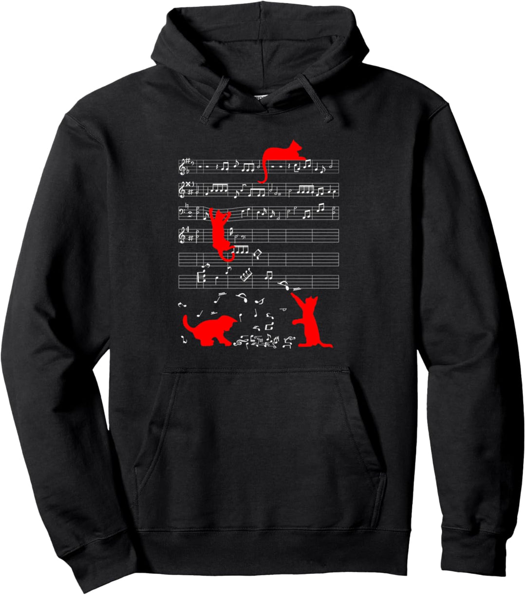 Niedliche Katze Musiknote Rot Noten Musiker Pullover Hoodie