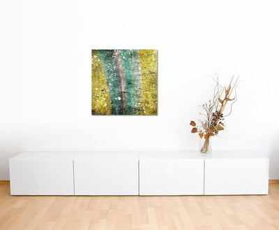Paul Sinus Art Quadratische Fotoleinwand 90x90cm Abstraktes modernes Gemälde mit weissen Flecken auf