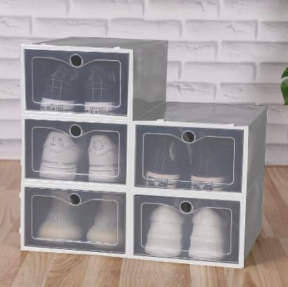 ZOLTA Schuhboxen Set 10 Stück stapelbar Aufbewahrungsboxen 33x23x14 cm Grau mit transparenter Klappt