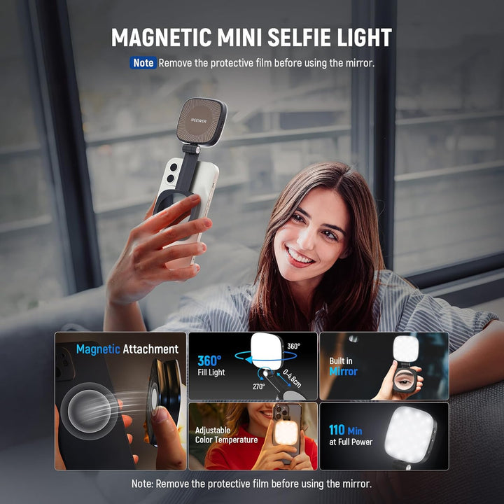 NEEWER Magnetisches Selfie Licht kompatibel mit iPhone MagSafe CRI95 700lx/0,3m Faltbare LED Handy F