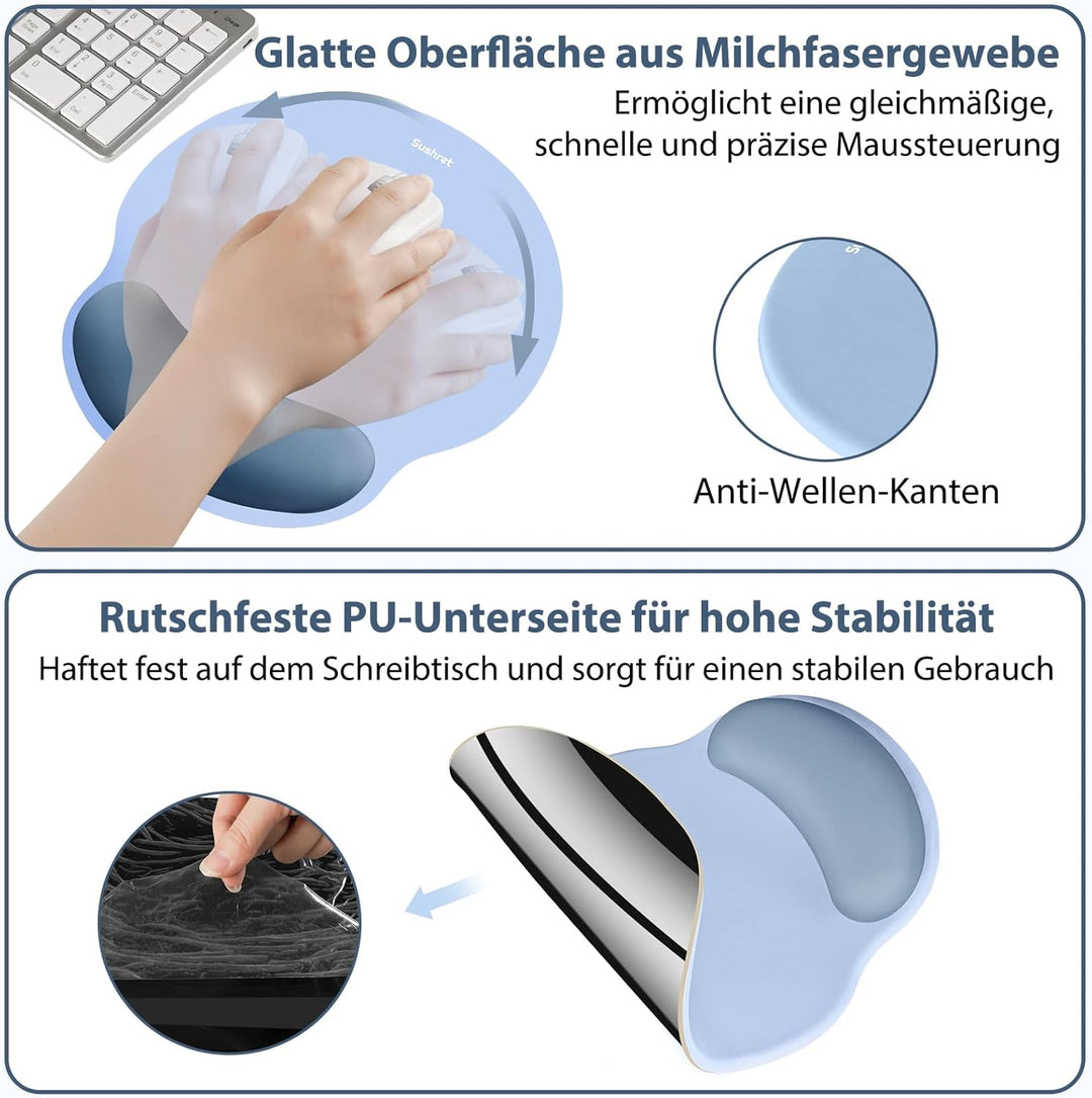 Sushret Mauspad & Tastatur Handballenauflage, 3-in-1 Ergonomisches Gel Memory Foam Handballenauflage