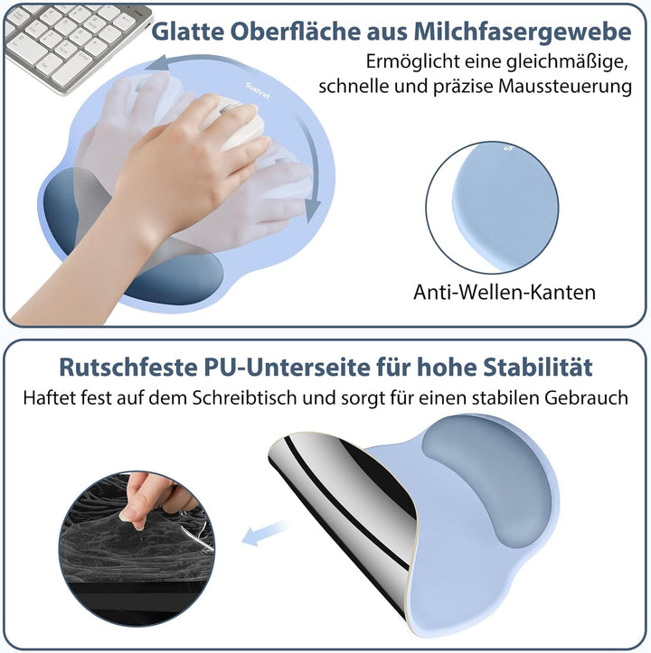 Sushret Mauspad & Tastatur Handballenauflage, 3-in-1 Ergonomisches Gel Memory Foam Handballenauflage