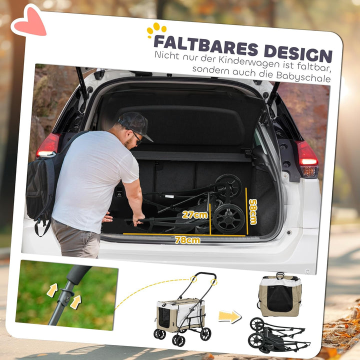 PawHut 2 in 1 Hundewagen Hundebuggy klappbar für Hunde &amp; Katzen bis 10 kg Katzenbuggy mit Kissen Net