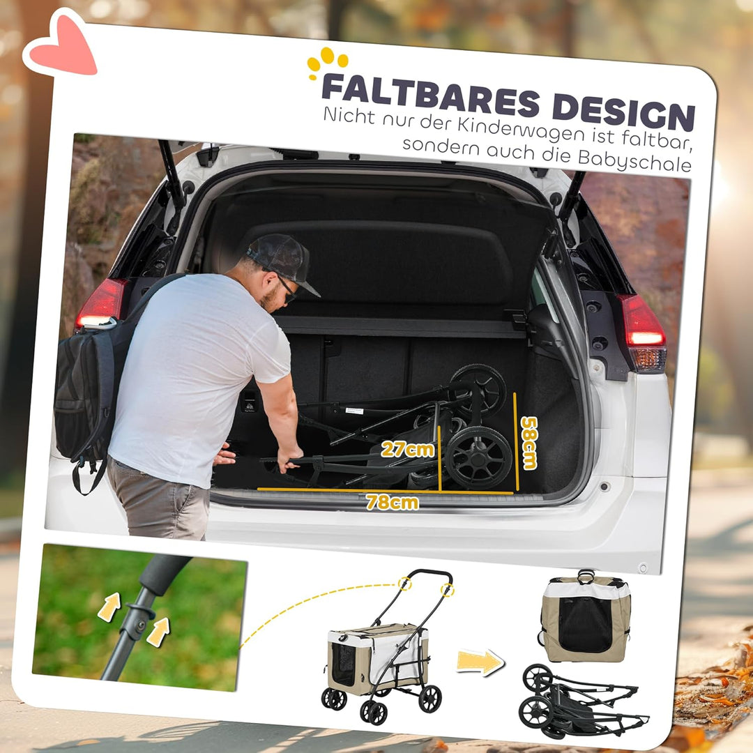 PawHut 2 in 1 Hundewagen Hundebuggy klappbar für Hunde & Katzen bis 10 kg Katzenbuggy mit Kissen Net