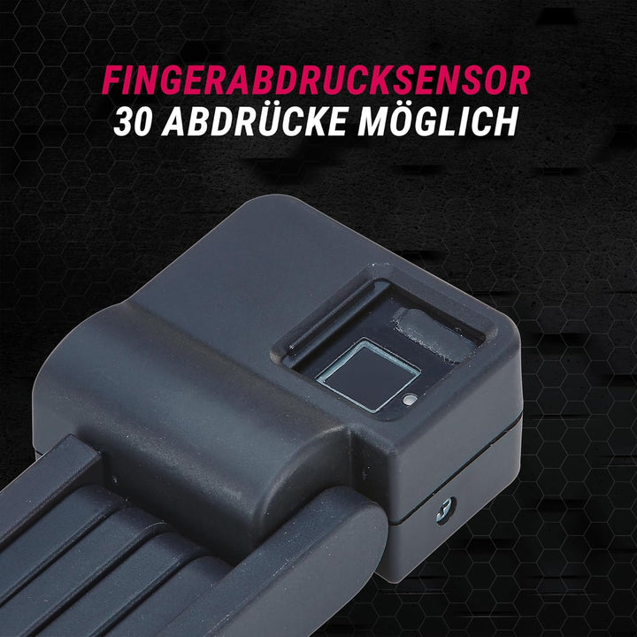 Prophete Faltschloss mit Fingerabdruck, inkl. Schlosshalter - Fahrradschloss mit hohen Manipulations