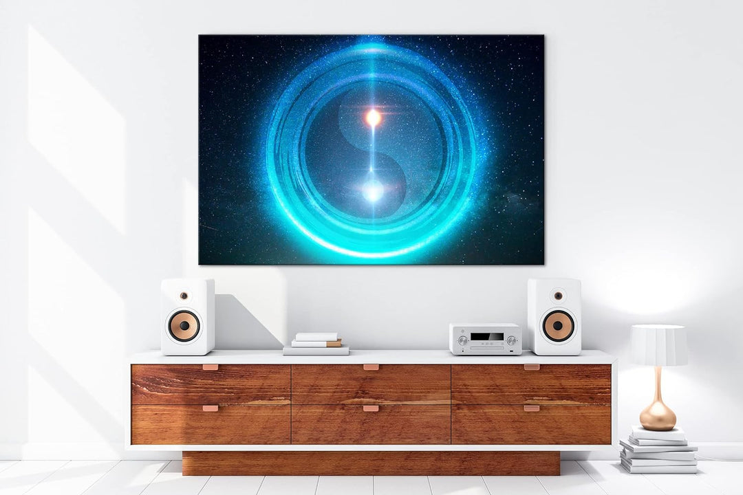 deyoli leuchtendes Ying Yang Symbol Format: 80x60 als Leinwandbild, Motiv fertig gerahmt auf Echthol
