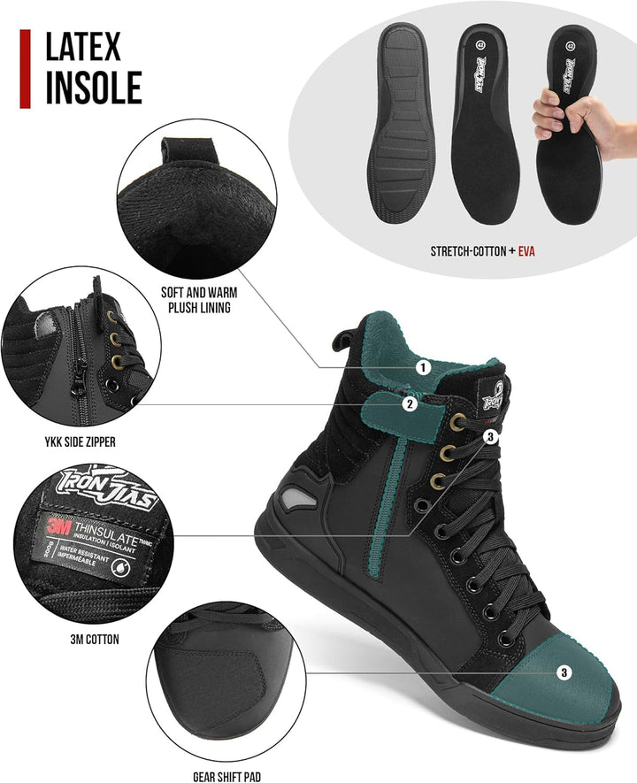 BORLENI Motorradschuhe Herren Winter Plus Samt Warm Motorradstiefel Männer Fleecegefütterte Schuhe L