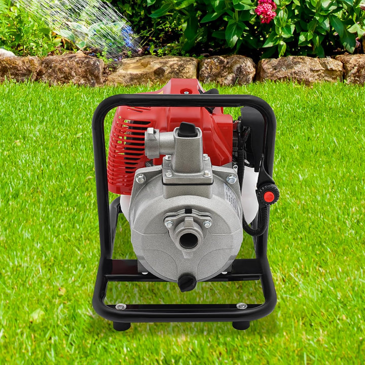 Benzin Wasserpumpe, 2-Takt-Motor Wasserpumpe mit 1200ml Ölflasche, 43CC Gartenpumpe Selbstansaugend,