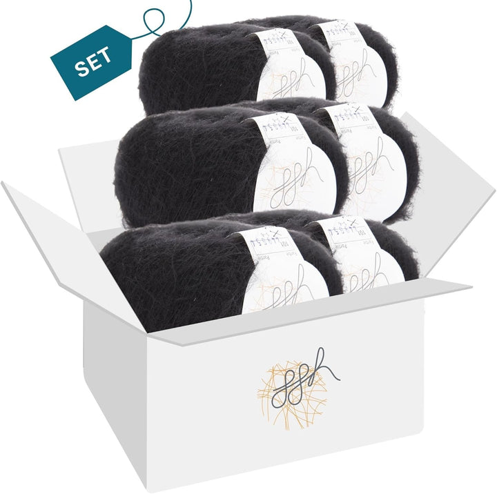 ggh Kid Box - 6 Knäuel Strickwolle aus Kid Mohair - Farbe 101 - Schwarz, 101 - Schwarz