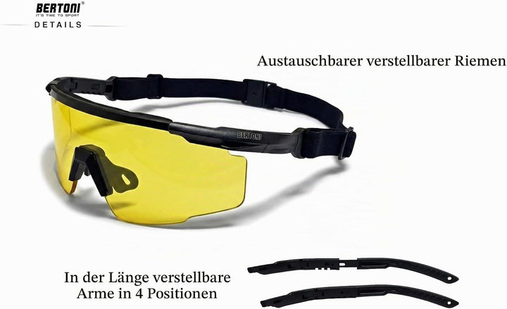 BERTONI Schiessbrille Sehstärke mit Optikadapter mit 4 Wechselgläser - AF899A Ballistische Schutzbri