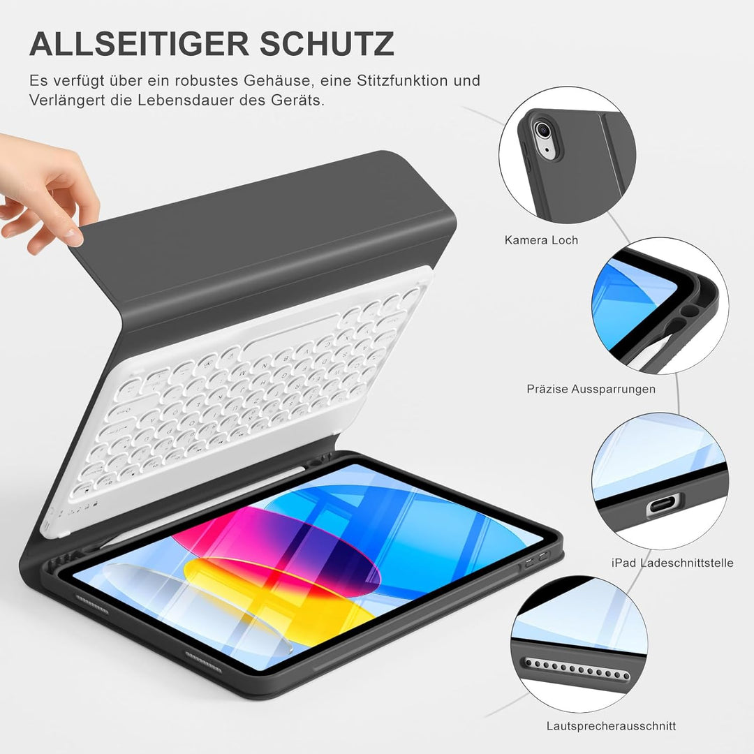 ZOPSGYU Hülle mit Tastatur für iPad A16 11. /10. Generation (2025/2022, 11/10,9 Zoll), Farben Beleuc