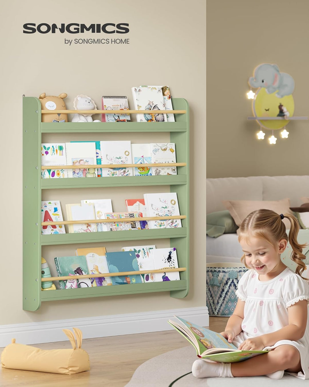 SONGMICS Bücherregal Kinder, Kinderregal mit 4 Ebenen, Spielzeugregal, Wandregal, für Kinderzimmer,