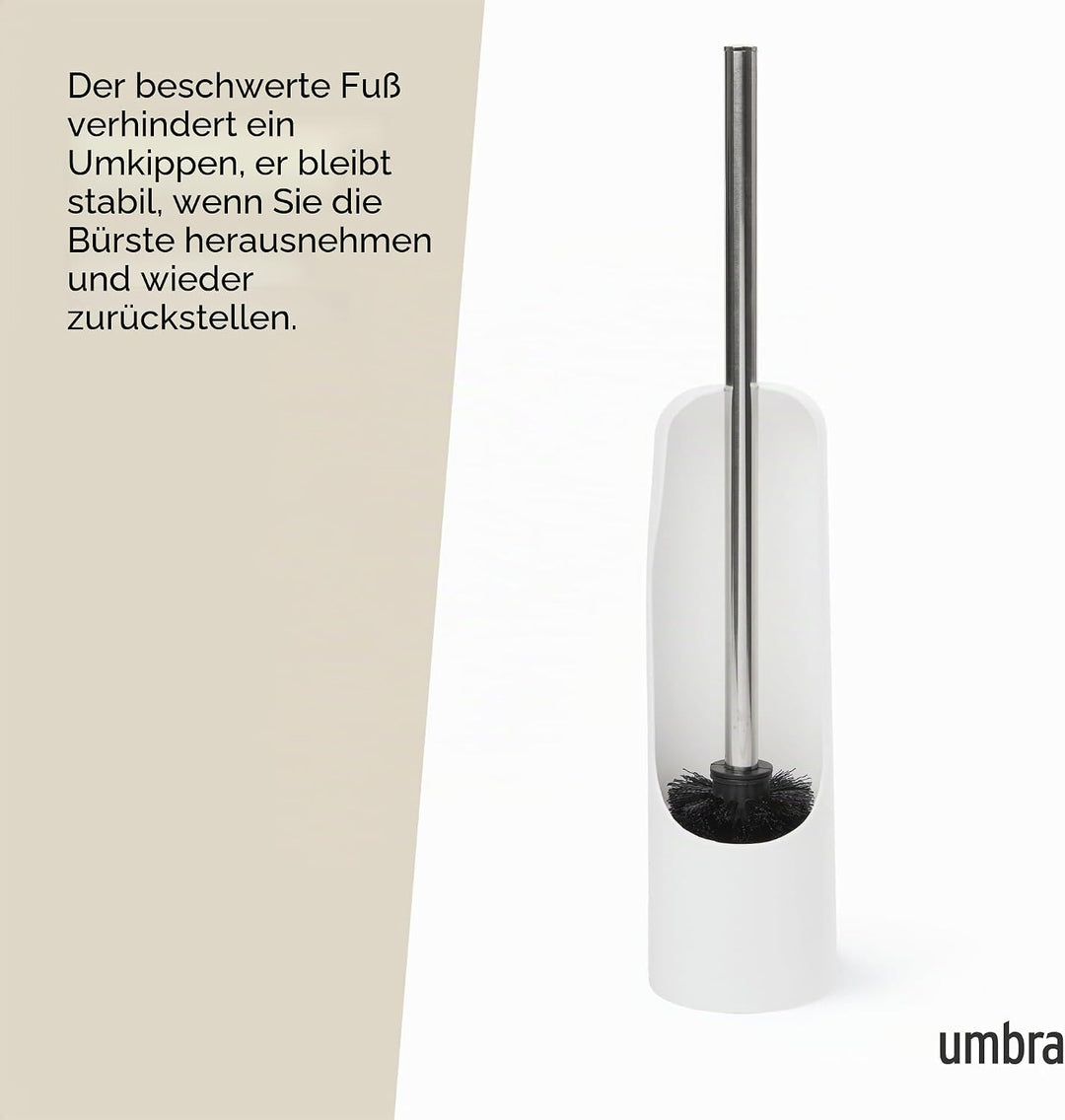 Umbra Touch Toilettenbürstenhalter mit Behälter, Weiss | Gewichtete Basis, platzsparend fürs Bad, le